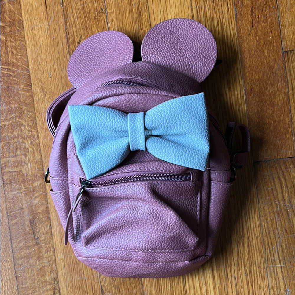 Kids Pink Backpack with Blue Bow